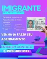 May be an image of 1 person and text that says 'IMIGRANTE NAO PERCA TEMPO! Carteira de Motorista em Massachusetts de forma facilitada. Montagem do seu processo MASSACHUSETTS PRIVN Acompanhamento ao RMV 03/26/2018 S99988801 01/12/2023 01/12/1983 NONE SAMPLE Tradução de documentos Contribuímos para sucesso na prova escrita VENHA JÁ FAZER SEU AGENDAMENTO CommaSample യരോമാട TAXACCOUTGSIN TABSOLUTIONS ENTRE EM CONTATO (978) 403-3911'