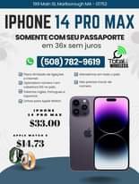 May be an image of phone and text that says '199 Main St, Marlborough MA- 01752 IPHONE 14 PRO MAX SOMENTECOMSEUPASSAPORTE SEUPASSAPORTE COM em 36x sem juros (508) 782-9619 Totalo WIRELESS Atendemos em todo o país. Plano ilimitado de ligações e internet. Operadora número em cobertura 5G no país. Falamos Ingles, Portugues e Espanhol. Linhas para Apple Watch. Não precisa trocar de número. PHONE PRO MAX $33.00 APPLE WATCH8 $14.73 ('