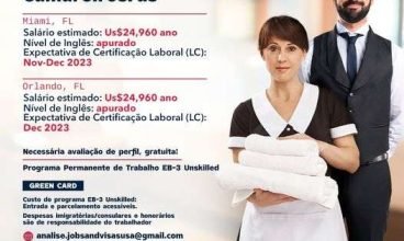 Programa EB-3 UNSKILLED – vagas CAMAREIRO/A Atualizadas 30/09/2023: